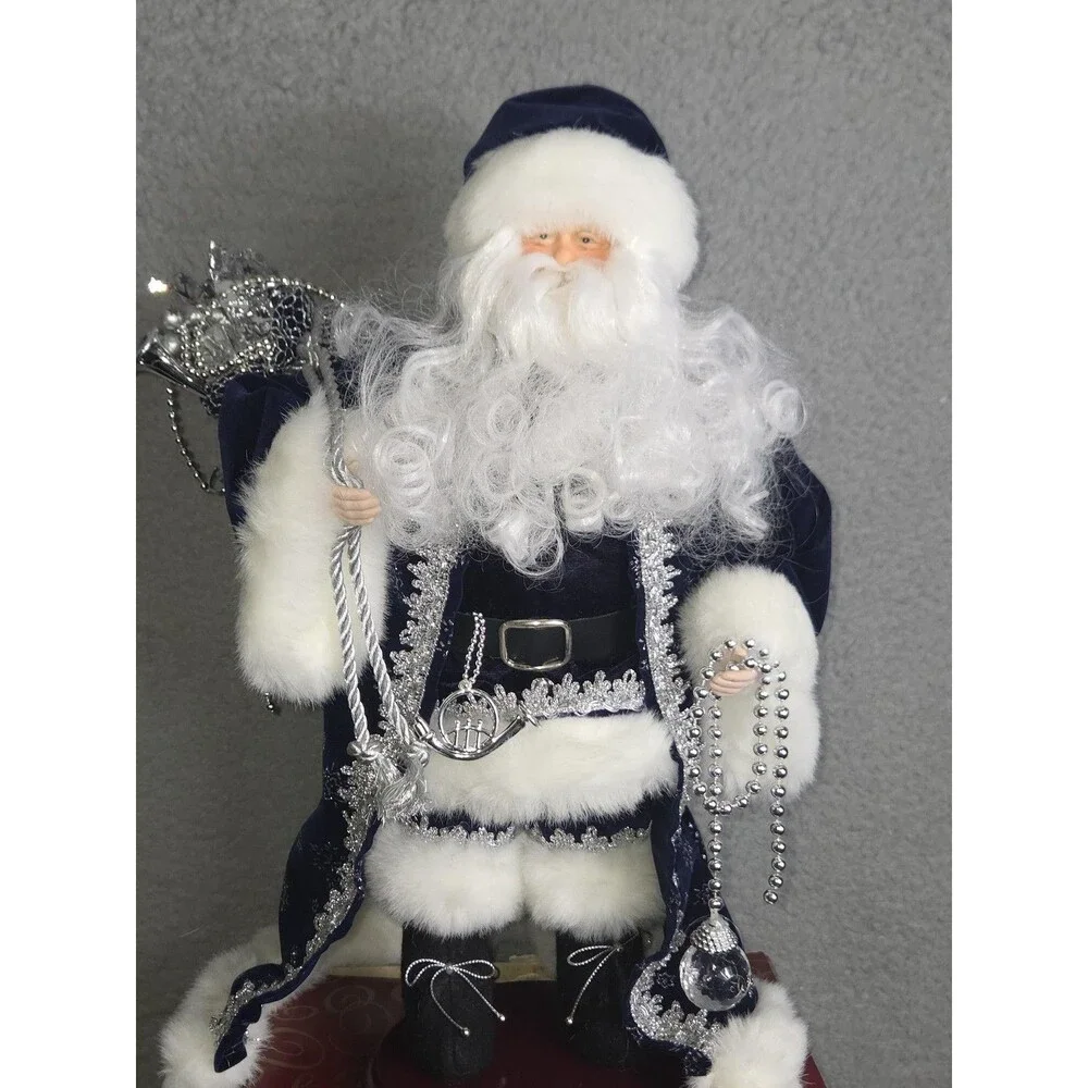 Vtg‎ San Francisco Music Box Co Christmas Santa Figurine Blue Velvet Plays